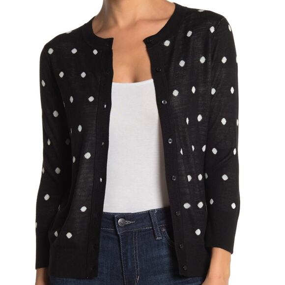 Halogen Sweaters - Polka Dot Cardigan $59 Halogen XS Black and White Polka Dot Button Front Sweater